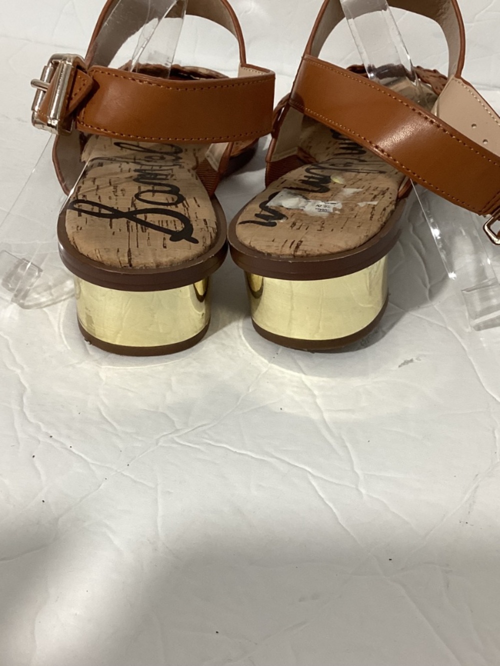 SAM EDELMAN TEENA 2 SIZE 9M BROWN STRAPPY SANDALS GOLDEN HEEL - Picture 3 of 7